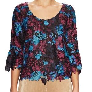 FLORAL LACE FLOUNCE SLEEVE PEPLUM BLOUSE